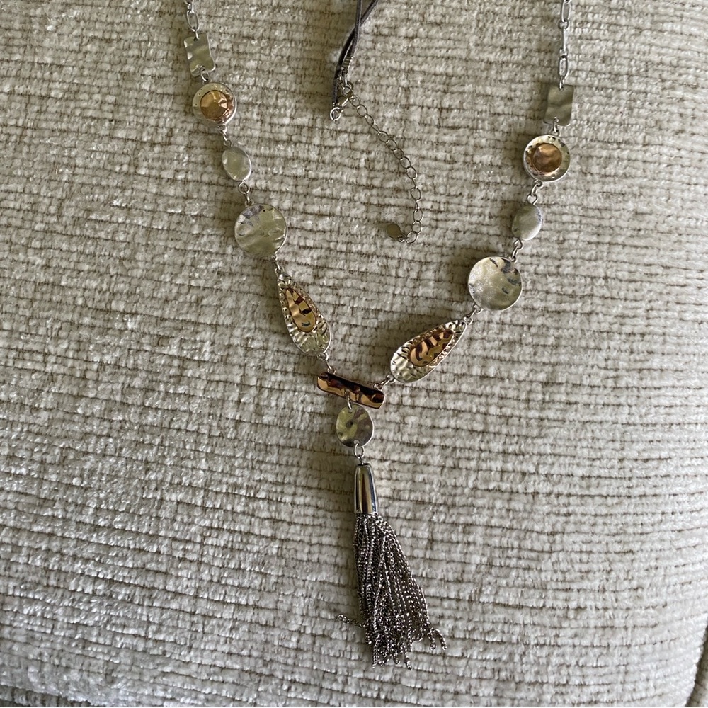 Mixed media long necklace.